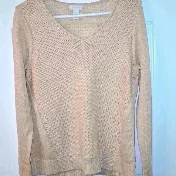 Size 1 Chico's Women's Shimmer Peach Long Sleeve Sweater - Picture 1 of 6